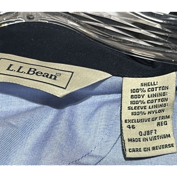 LL Bean Mens Cotton Blazer Jacket Size 46 Regular Navy Two Button Sport Coat - Picture 14 of 15